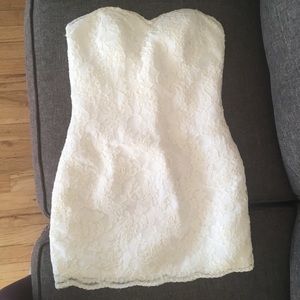 Wedding ivory white lace strapless minidress